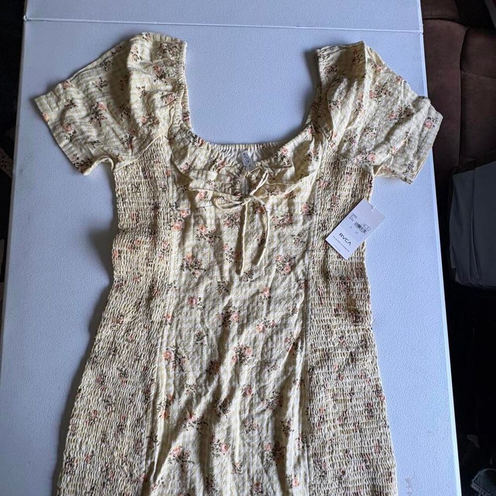 Rvca Women's Cream and Yellow Dress